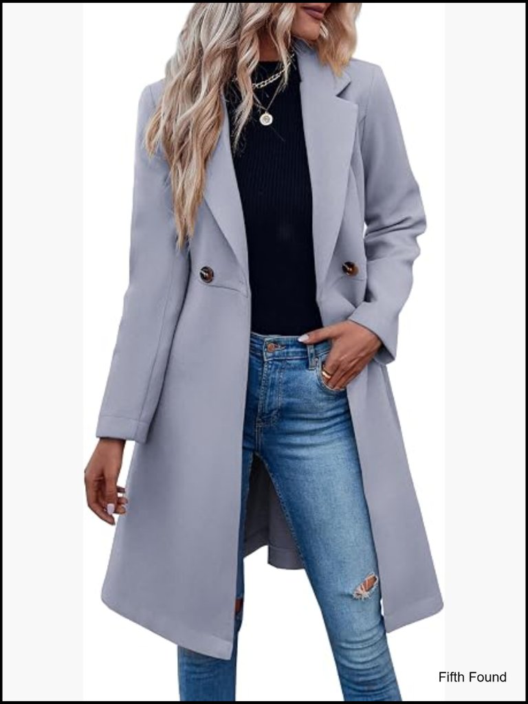 Womens Double Breasted Pea Coat Notched Lapel Belted Business Casual Outerwear